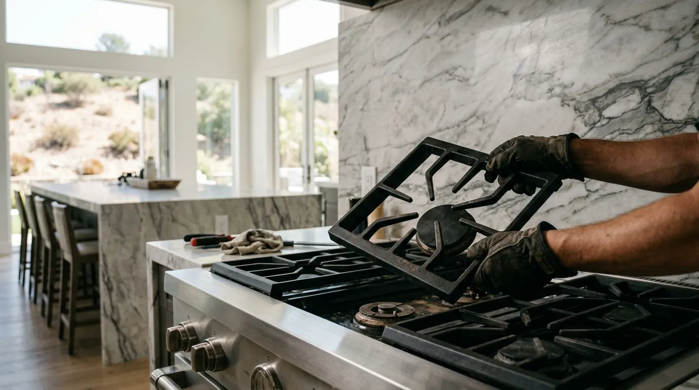 Pro-style range burner service in a Calabasas kitchen