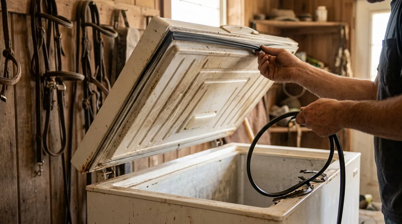 Chest freezer gasket repair in a Chatsworth barn