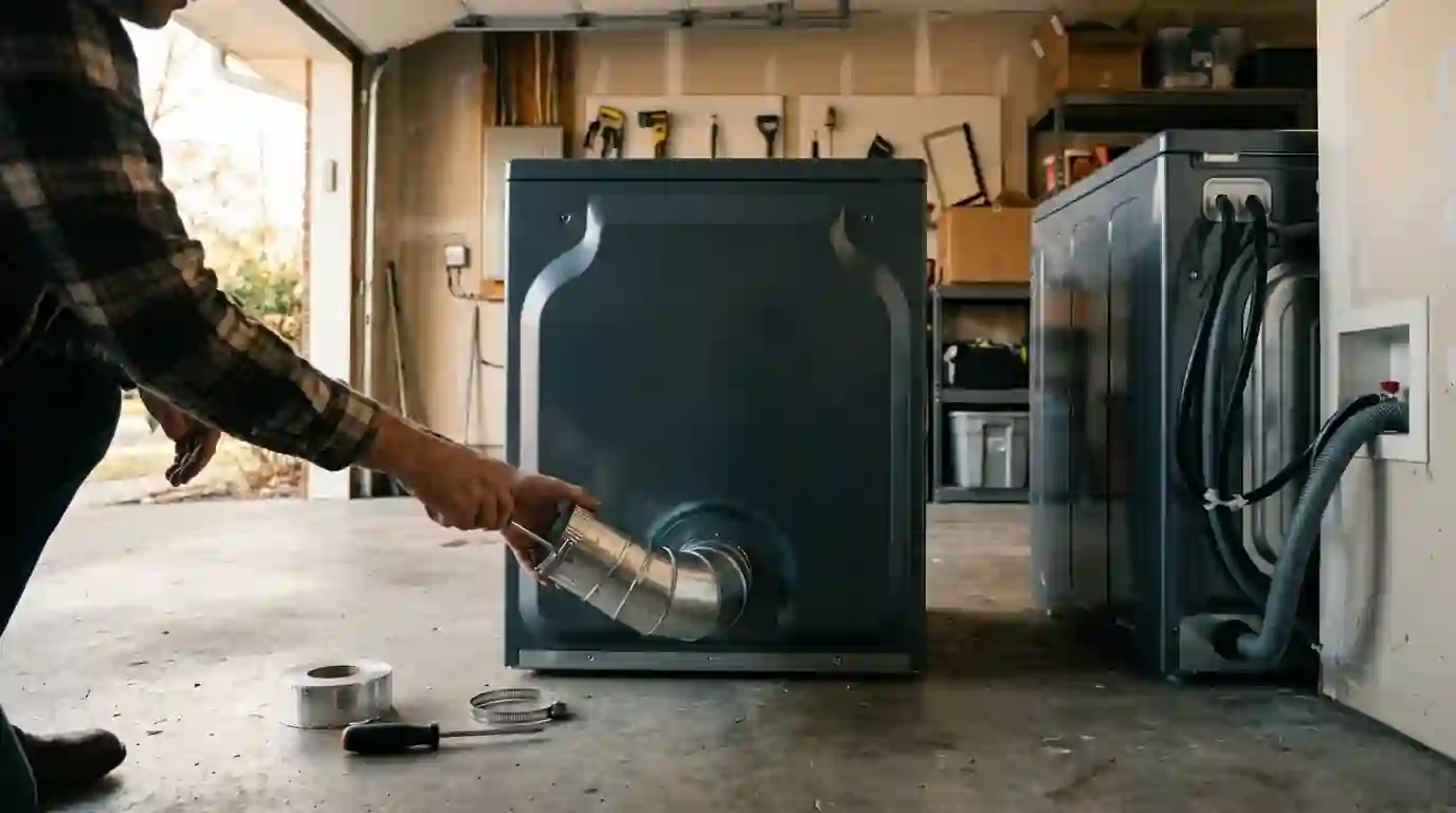Connecting a metal dryer vent to a new garage laundry pair
