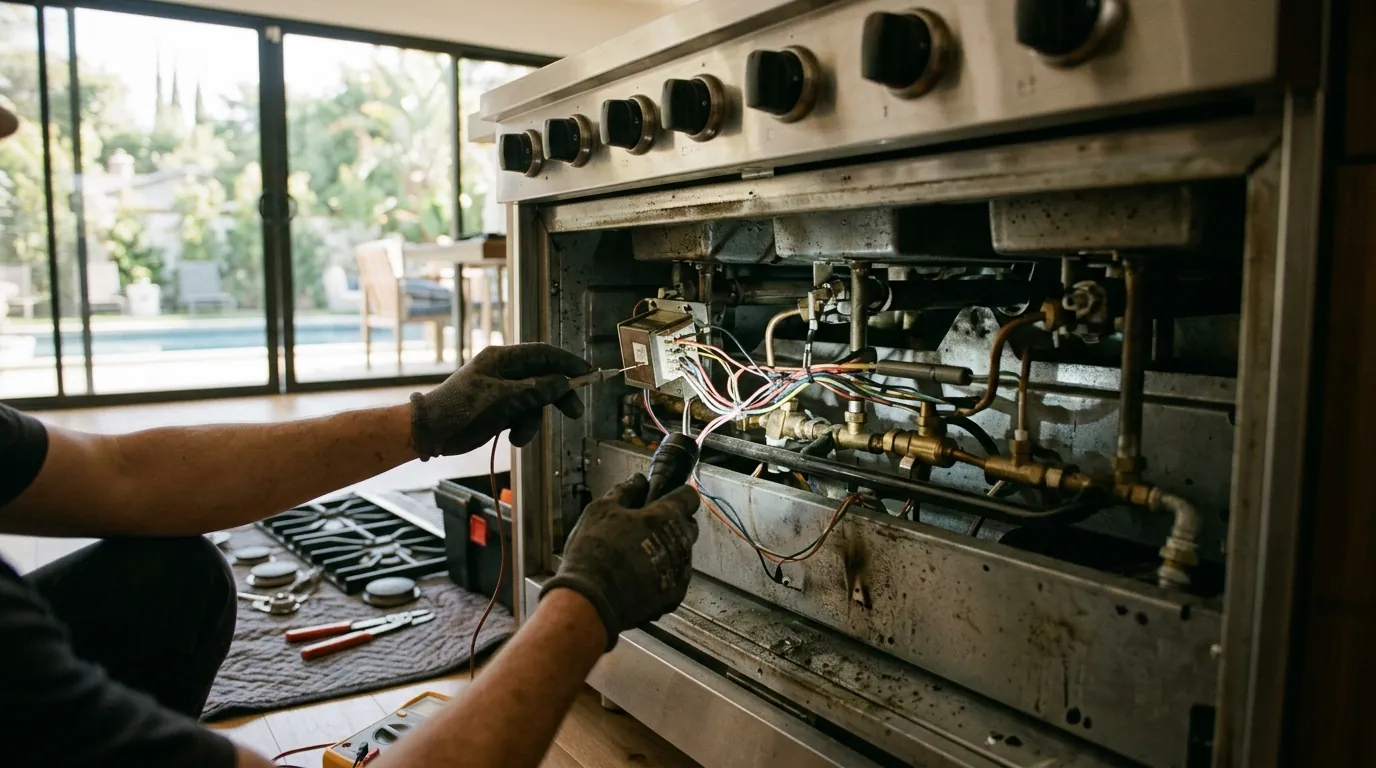Pro-style range spark module test in an Encino kitchen