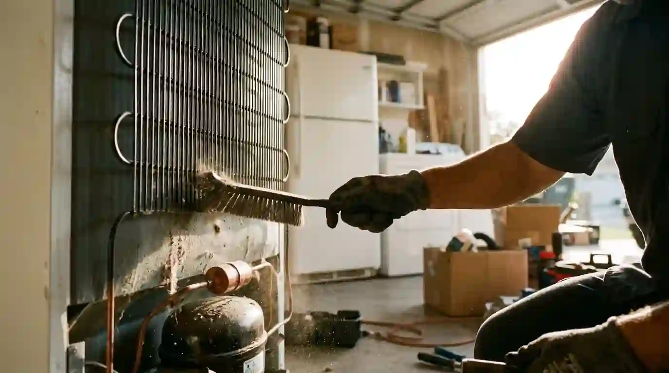 Condenser coil cleaning in a hot Woodland Hills garage