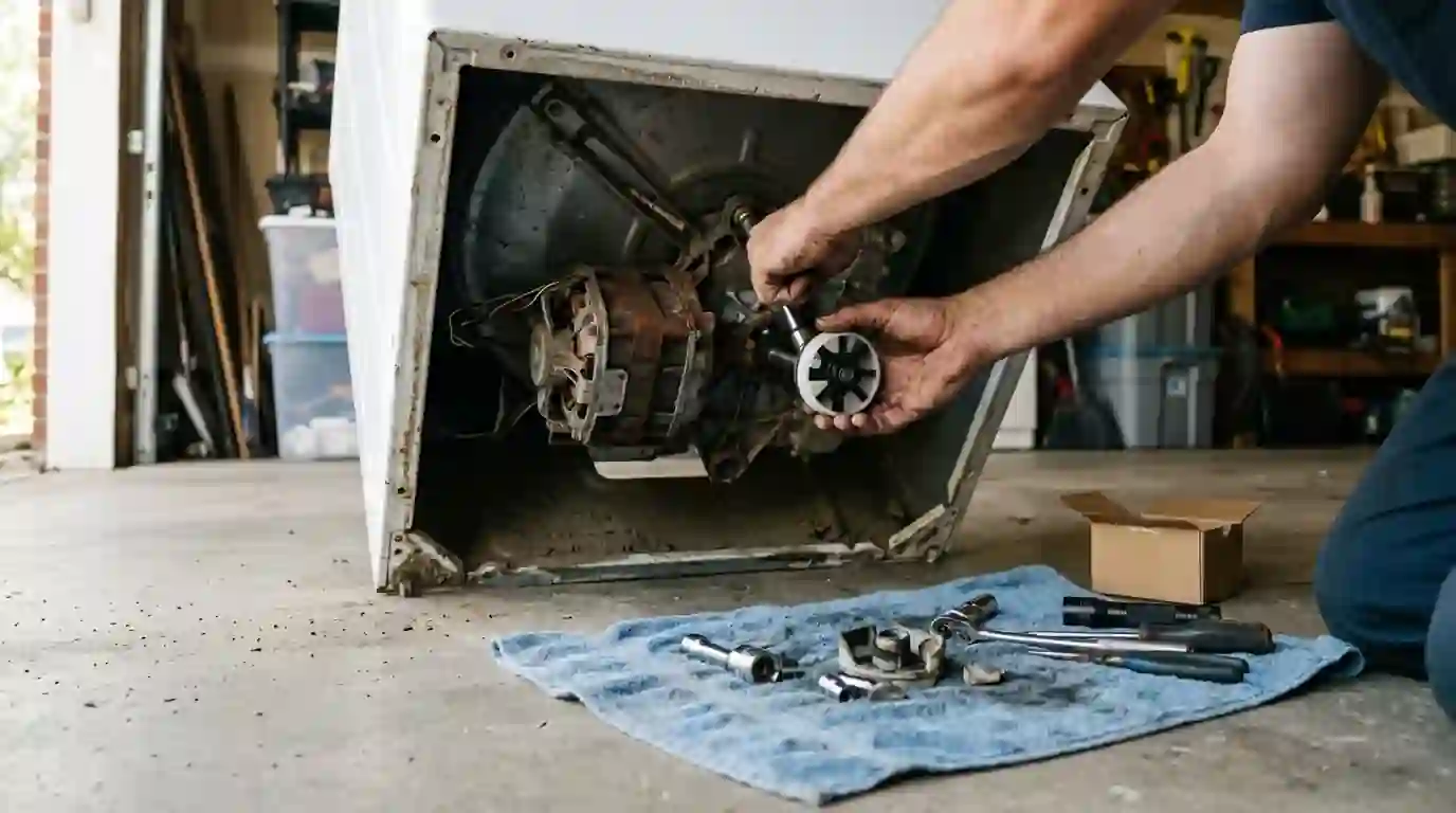 Top-load washer coupler repair in a Mission Hills garage