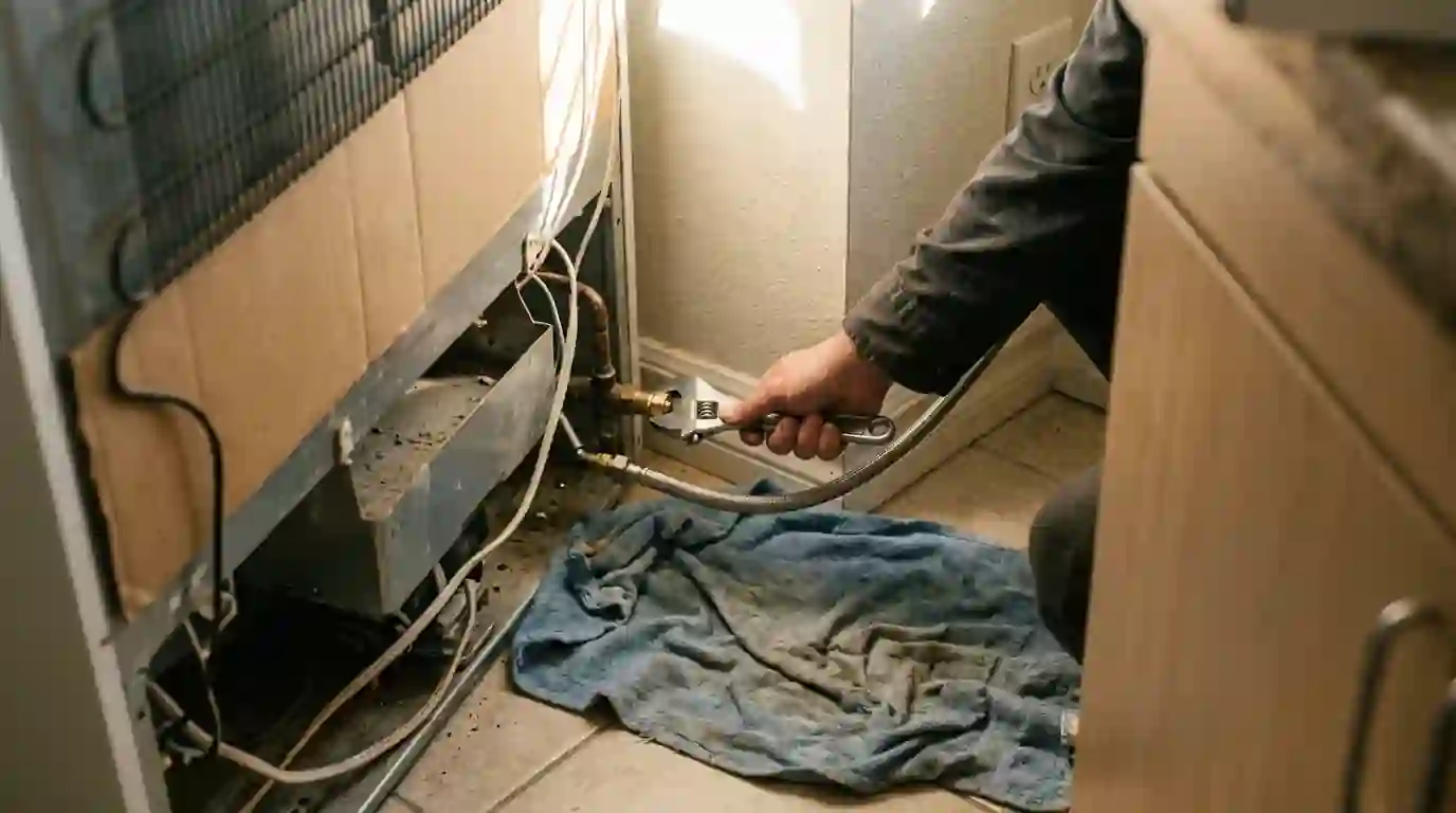 Refrigerator water line repair in a Valley Village condo kitchen