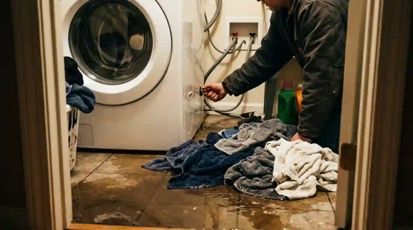 Closing a washer water valve during a laundry leak
